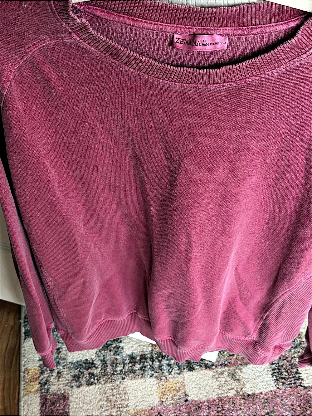 Zenana Mineral Wash Crewneck Sweatshirt Pink Medium